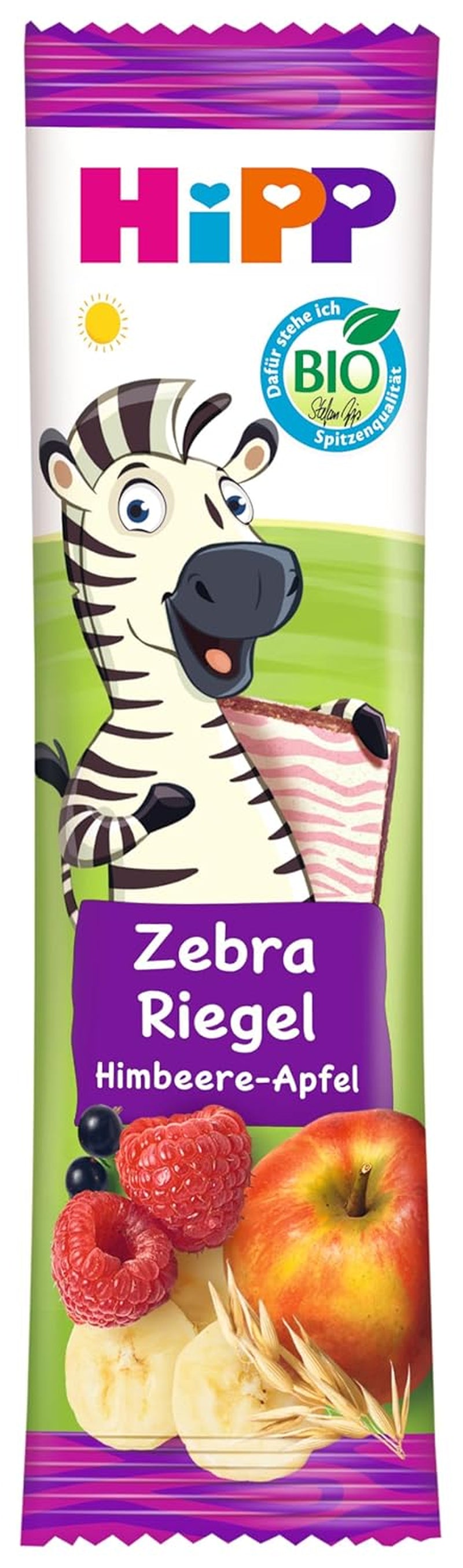 HiPP Zebrabars med smak av hallon och bananäpple (22 x 23g), från 1 år, endast sötad med frukt, av bästa ekologiska kvalitet