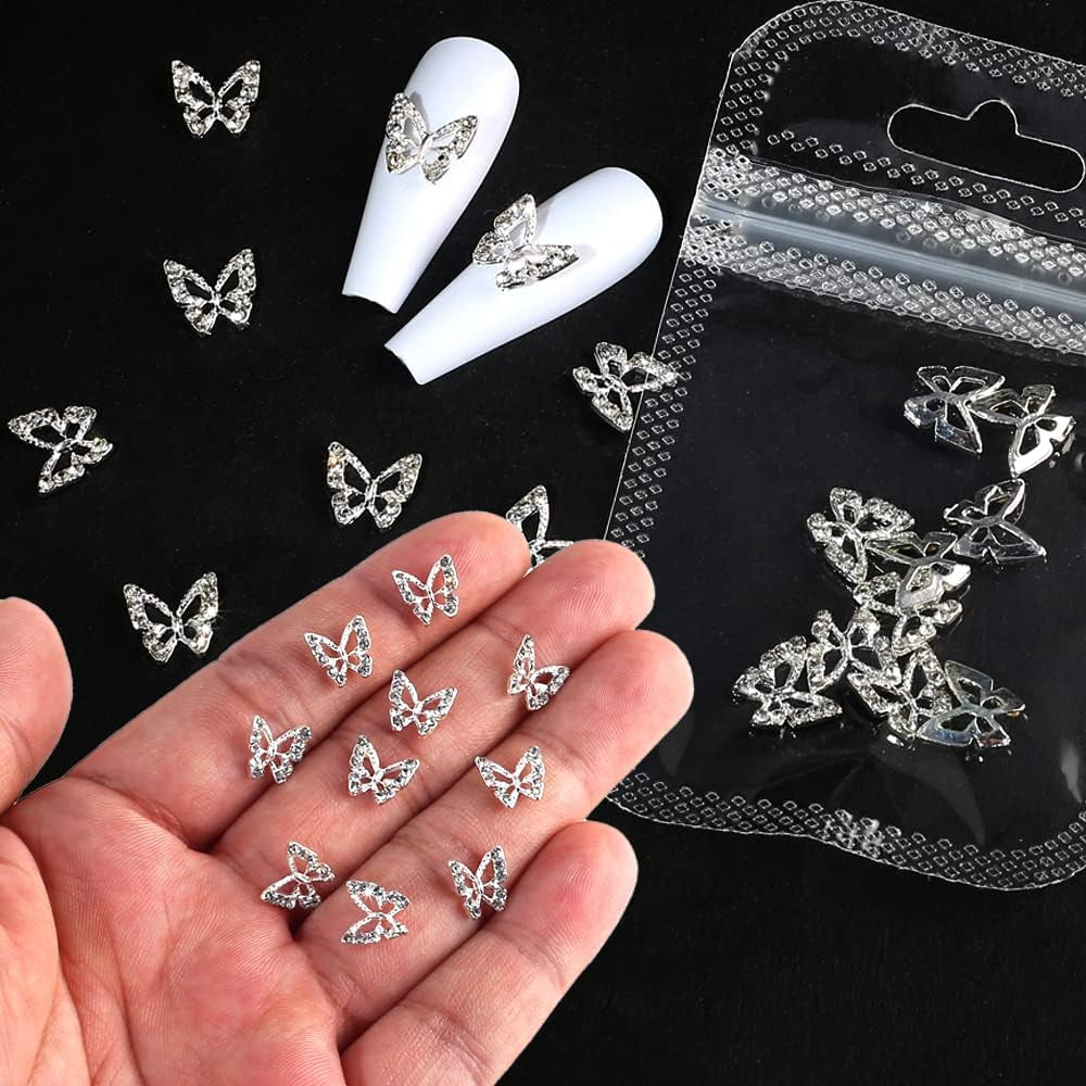 10 stycken legering fjärils nagelberlocker metall nagelkonst hänge stenar för diamanter naglar ädelstenar Nagel smycken konstdekorationer nagel konst smycken gör