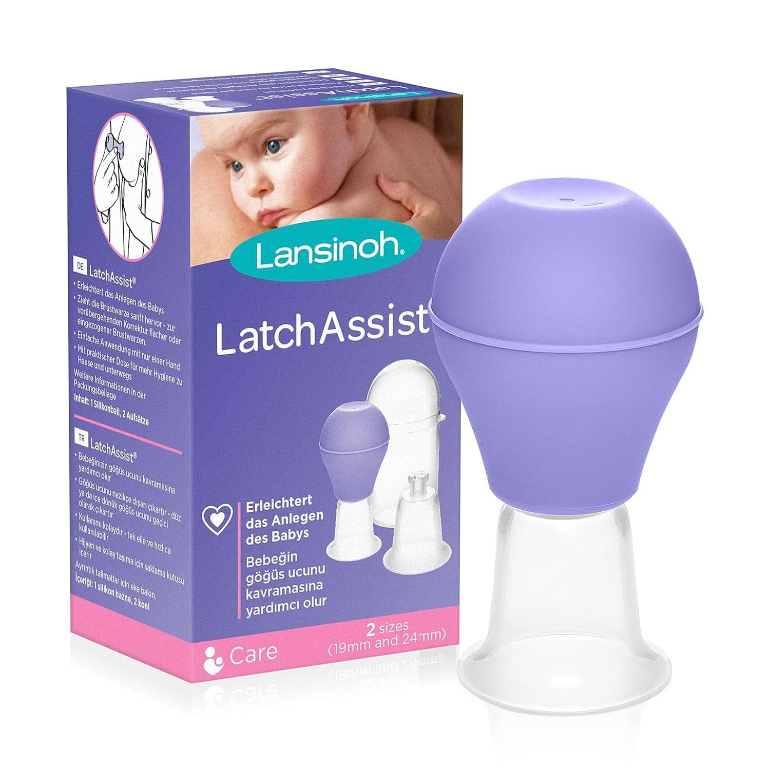 Lansinoh Latch Assist Nipple Everter med fodral för ammande mammor, erbjuder tillfällig korrigering av platta eller inverterade bröstvårtor, 2 storlekar koner i förpackningen och hygienisk bärväska Accesorii Hrana si Alaptare Bebe Naty Shop Latchassist Brustwarzenformer