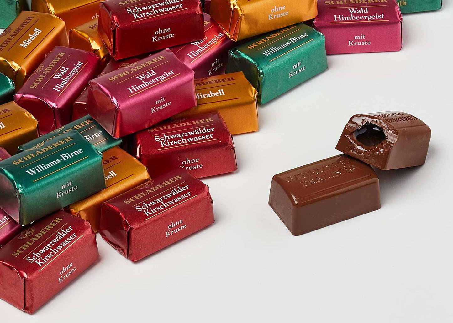 RCP Schladerer Pralines, fint sortiment, mjölk och mörk choklad, med och utan sockerskorpa, flytande fyllning, innehåller alkohol, bra present, 255g