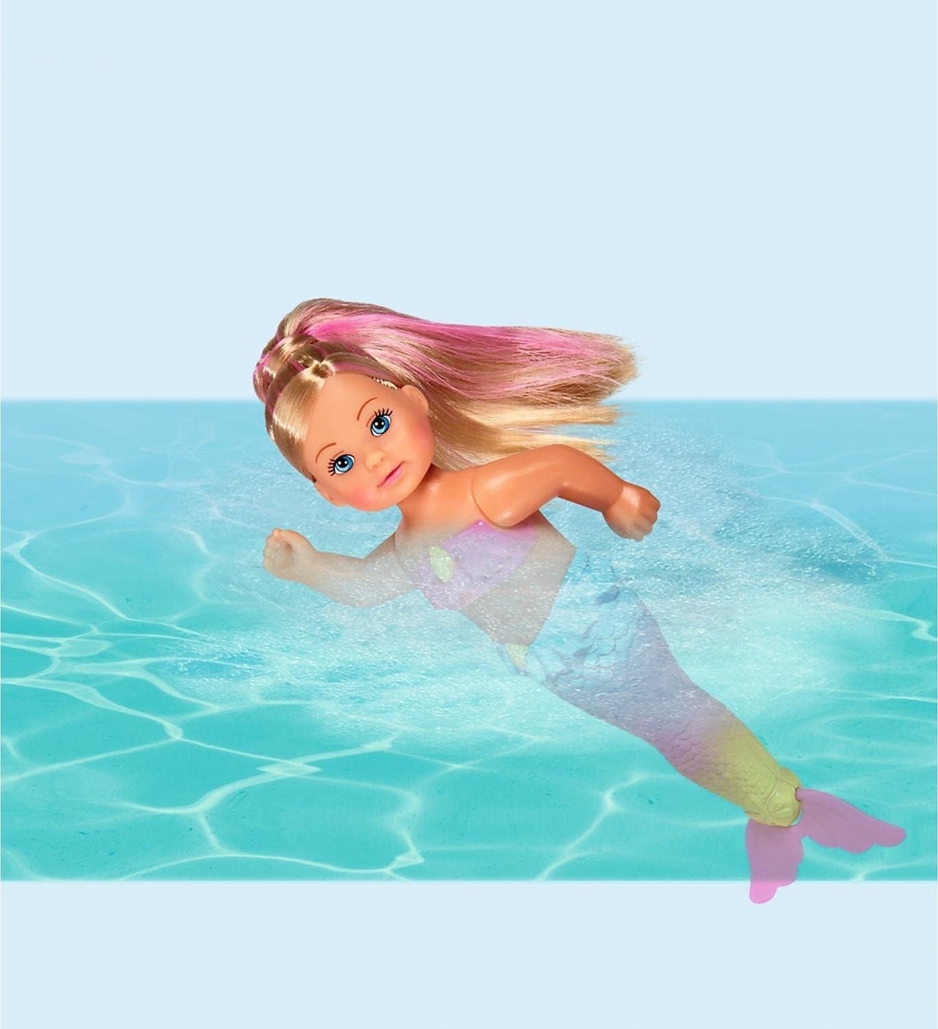 Simba 105733318 - Evi Love Swimming Mermaid, Evi som en sjöjungfru, Kan simma ordentligt, Med fiskfigur, Dress up docka, 12cm, För barn från 3 år och uppåt Dolls Naty Shop