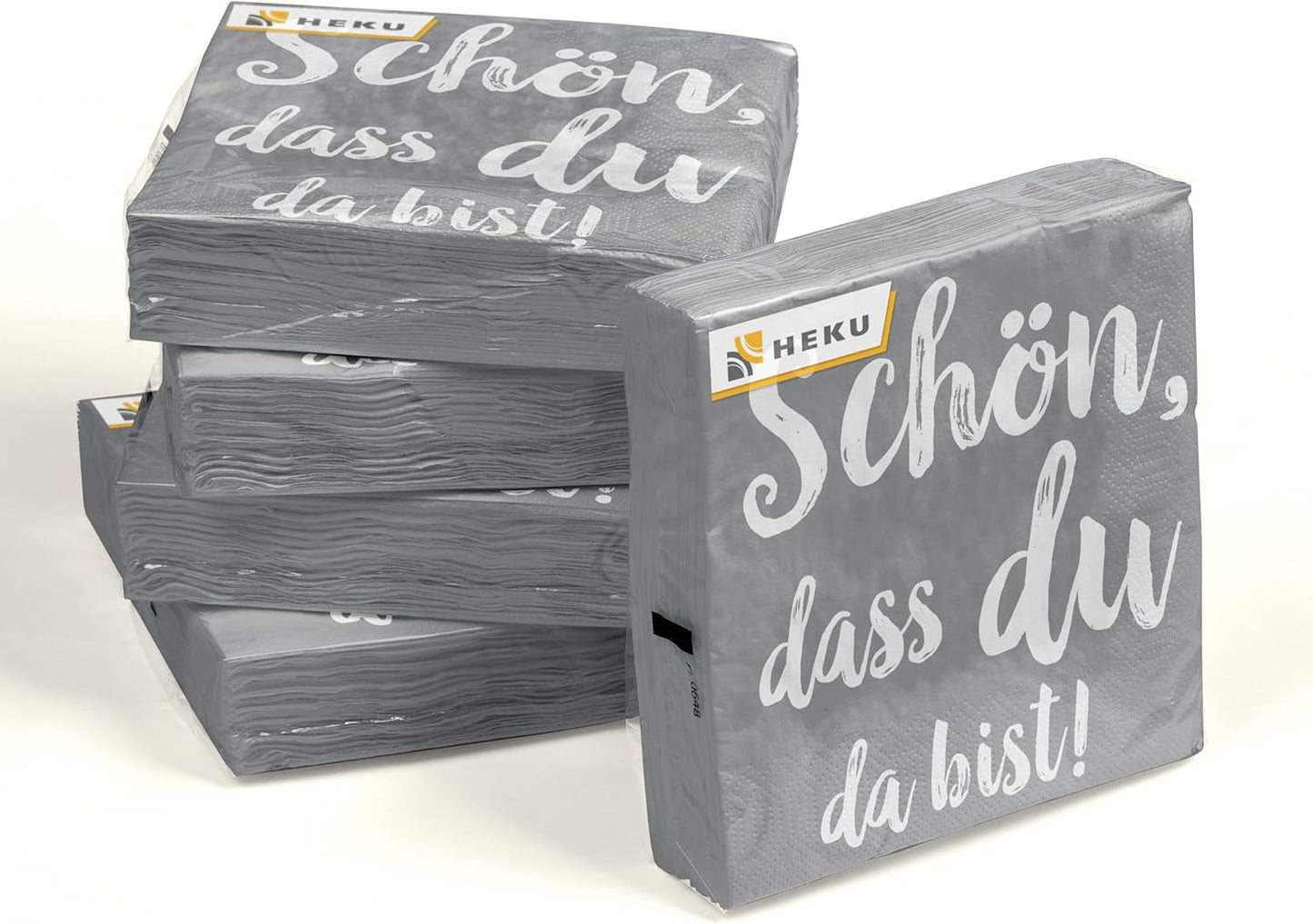 HEKU 'Schön Dass Du Da Bist' cocktailservetter, 3 lager, 25X25Cm, 150 stycken I Elegant design I Idealisk för fester I Praktiskt packad