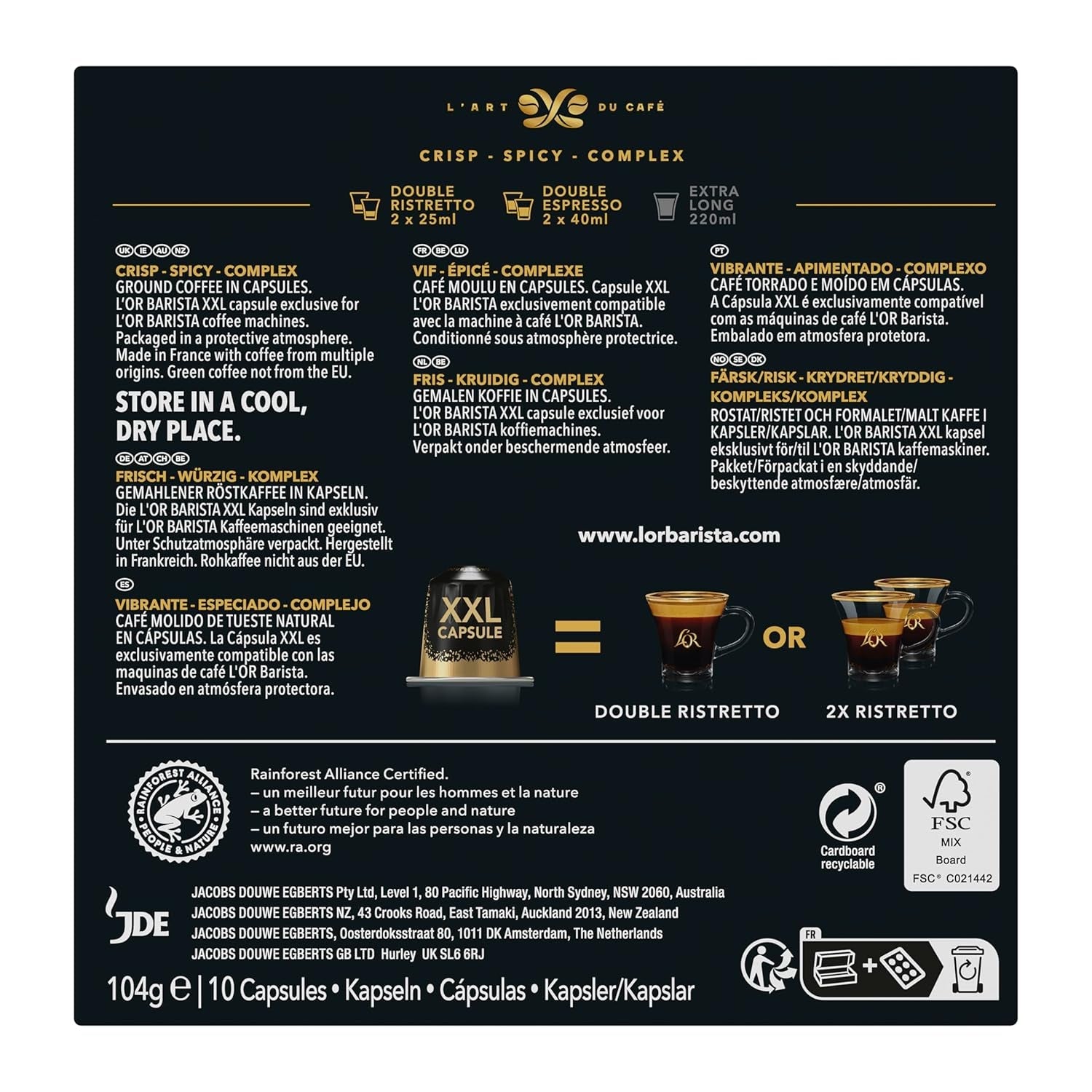 L'OR Barista Kaffeekapseln Ristretto, exklusivt för L'OR Barista Maschinen, 5er Pack, 5 x 10 Kapseln