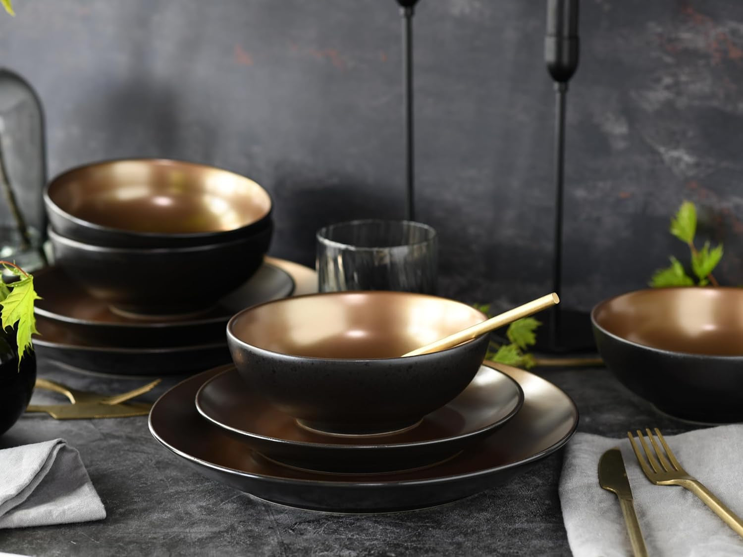 CreaTable, 23598, GLAMOR-serien - guld, 16-delat servisset, porslinskombinationsservice, diskmaskin och mikrovågssäker, kvalitetstillverkning