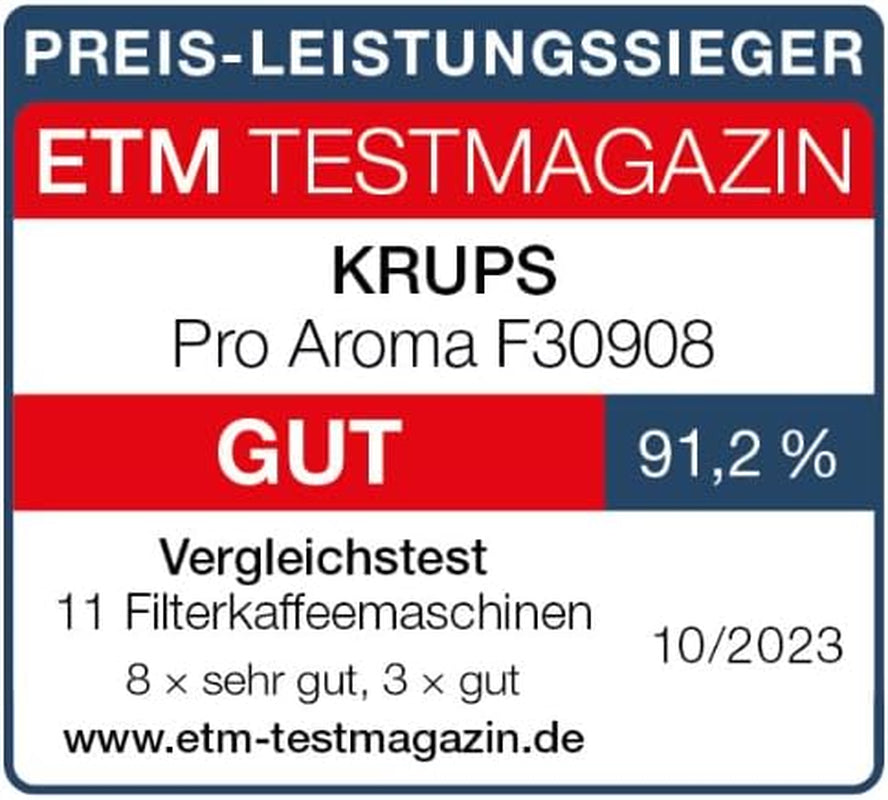 Krups F30908 ProAroma Espressomaskin med filter och glaskaraff, kapacitet 1,25 l, 10-15 koppar, 1050 W, svart