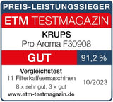 Krups F30908 ProAroma Espressomaskin med filter och glaskaraff, kapacitet 1,25 l, 10-15 koppar, 1050 W, svart