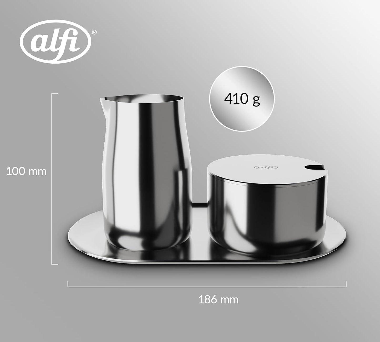 MJÖLK OCH SOCKER SET alfi högkvalitativt polerat rostfritt stål mjölk- och sockerset, elegant design, tål diskmaskin, hållbart