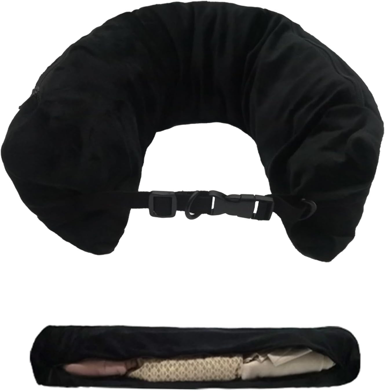 Bivpreom fylld rese-nackkudde, fylld resekudde, rese-nackkudde, fylld med kläder, konverteras till extrabagage utan överskottsbagage resekuddar Naty Shop Black1