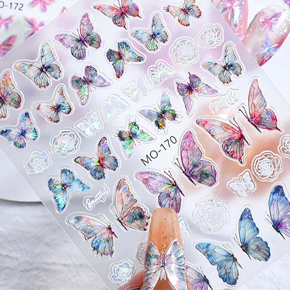 5D präglade nagelklistermärken för fjärilar självhäftande fjärilar nageldekoration klistermärken aurora fjäril nagelkonst klistermärken nageltillbehör design fjärils nagel klistermärken nagelkonst klistermärken