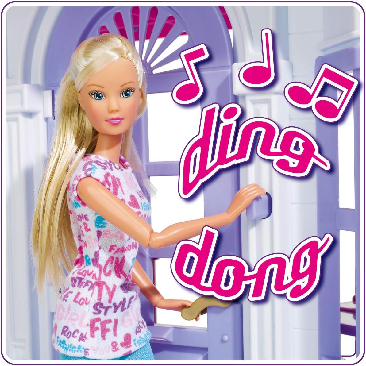 Simba 104661996 - Steffi Love Dreamhouse, stor lekstuga, 4 rum, INGEN DOCKOR, 84 cm hög, två våningar, funktionell klocka, hopfällbara dockskåp för Naty Shop