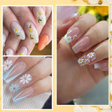 12 ark 3D-effekt Nagelklistermärke UV-härdande Långvarig Blomma Nagelklistermärken Gul Vit Daisy Nail Art Stickers