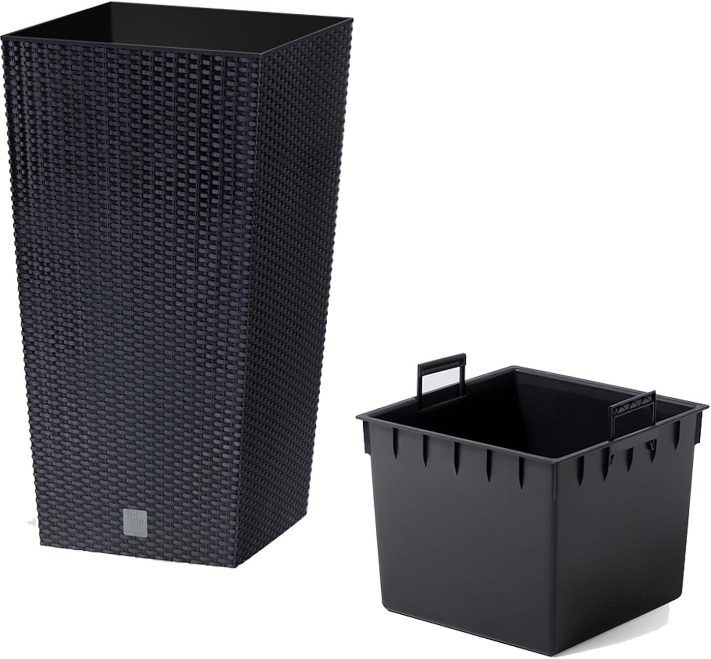 Prosperplast krukor/krukor i rottinglook med insats | 32,5 x 32,5 x 61 cm | antracit | väder- och UV-beständig | gjord av robust plast | för interiör och exteriör