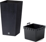 Prosperplast krukor/krukor i rottinglook med insats | 32,5 x 32,5 x 61 cm | antracit | väder- och UV-beständig | gjord av robust plast | för interiör och exteriör