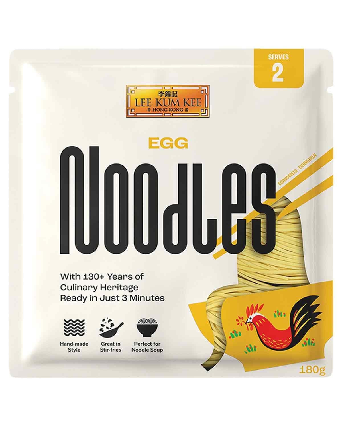 LEE KUM KEE Äggnudlar - asiatiska äggnudlar, klassikerna för wokrätter och soppor, halvtorra nudlar, klara på 3 minuter, två portioner per förpackning, 6 x 180g multipack