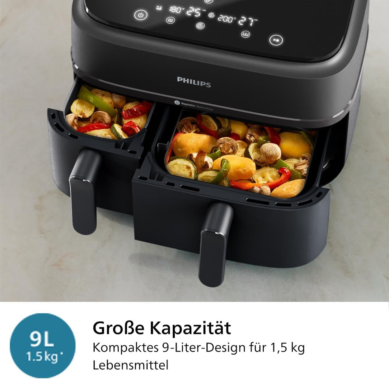 Philips Airfryer Dual Basket 3000-serien, 9L, 2 korgar, 2 diskar klara samtidigt, Rapidair-teknik plus varmluft Vitvaror Naty Shop