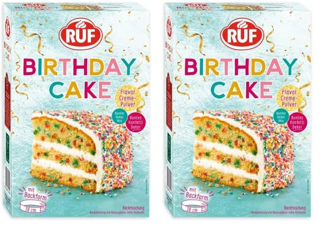 RUF Birthday Cake, Geburtstagskuchen, Schicht-Torte Aus Rührteig Und Konfetti-Streusel, Tortencreme Und Buntem Dekor-Mix, Für Kindergeburtstag, Familienfeier, Einschulung, 1X425G Icings and Decor Naty Shop 425 G (2Er Pack)