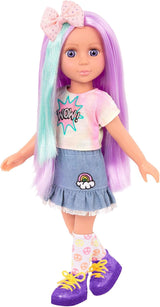 Glitter Girls - Luma - 36 cm ledad docka - Unikt lila hår och lila ögon - Hårförlängningar, rosett, clips och färgglad outfit - 3 år +