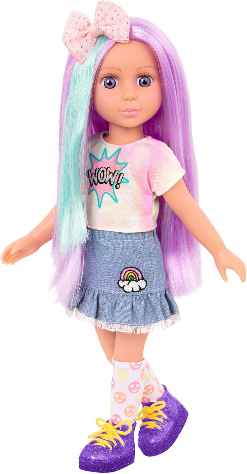 Glitter Girls - Luma - 36 cm ledad docka - Unikt lila hår och lila ögon - Hårförlängningar, rosett, clips och färgglad outfit - 3 år +