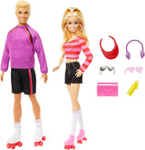 Barbie Fashionistas Set med 2 modedockor och 6 tillbehör, Barbie och Ken rullskridskomodedockor, 65-årsjubileumsfigurer, HXK90