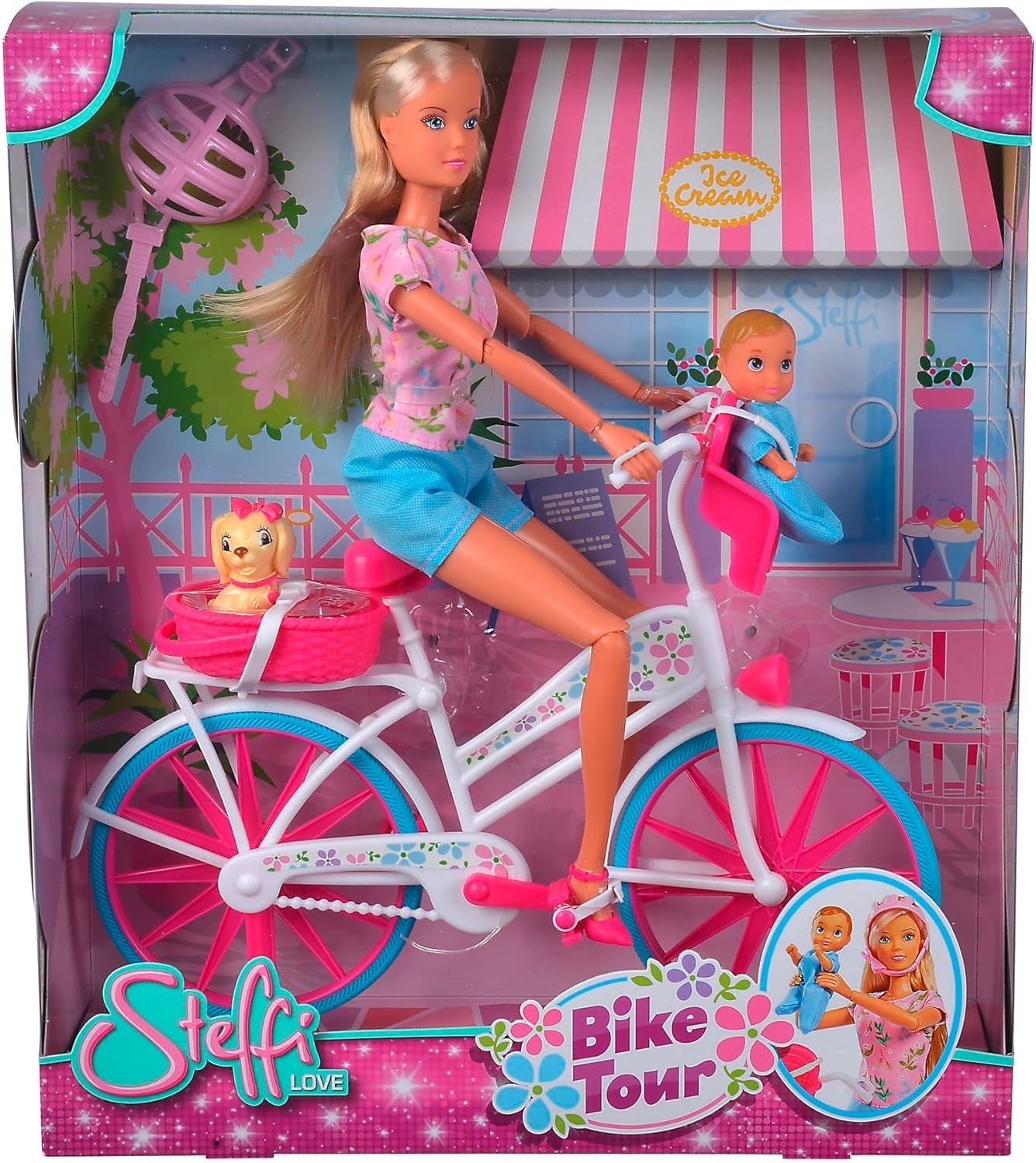 Simba 105739050 - Steffi Love Bike Tour, Steffi och Evi i sitt trevåningsslott med gunga, möbler och massor av tillbehör, 40 stycken, 102x90x38cm, för barn från 3 år och uppåt