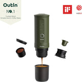 OutIn Nano bärbar elektrisk espressomaskin, campingkaffebryggare, USB-C självuppvärmande, kompatibel med malet kaffe och NS-kapslar