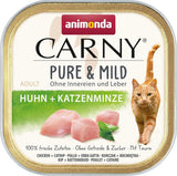 Vuxen Pure & Mild våtfoder med kyckling och kattmynta (32 x 100 g), för känsliga katter, spannmålsfri och sockerfri, lättsmält våtfoder med kyckling