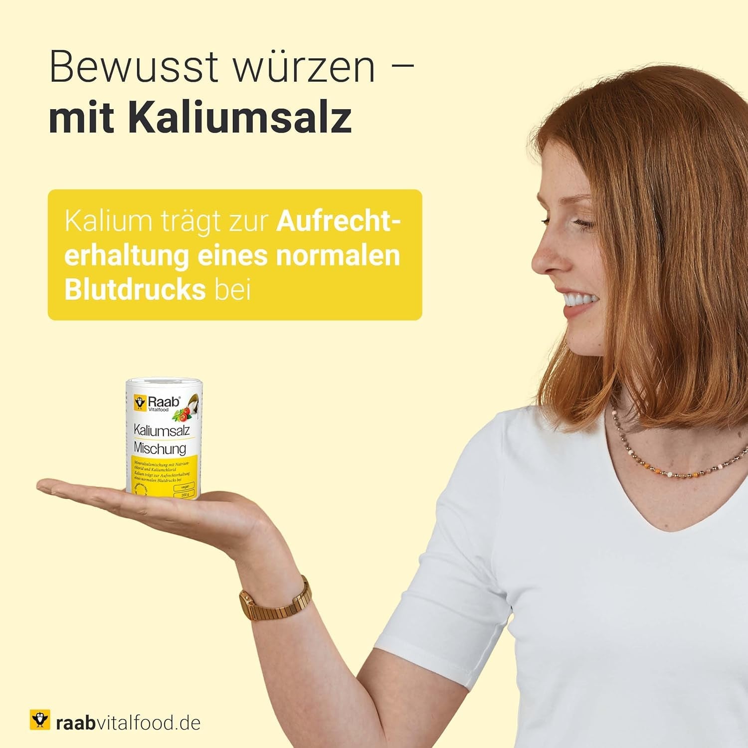 Raab Vitalfood Kalium salt-Mischung, Mineralsalzmischung med 66,7% Natriumchlorid (Kochsalz) och 33% Kaliumchlorid, Kalium trägt zur Aufrechterhaltung eines normalen Blutdruck bei (1 x 200 g Dos)