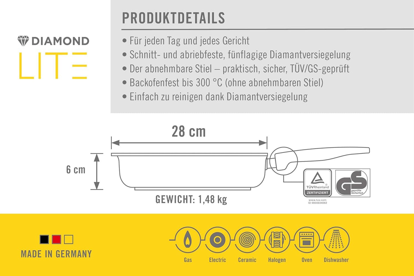 Woll Diamond Lite Square Pan, 6 Cm höjd - utan induktion Grytor och stekpannor Naty Shop