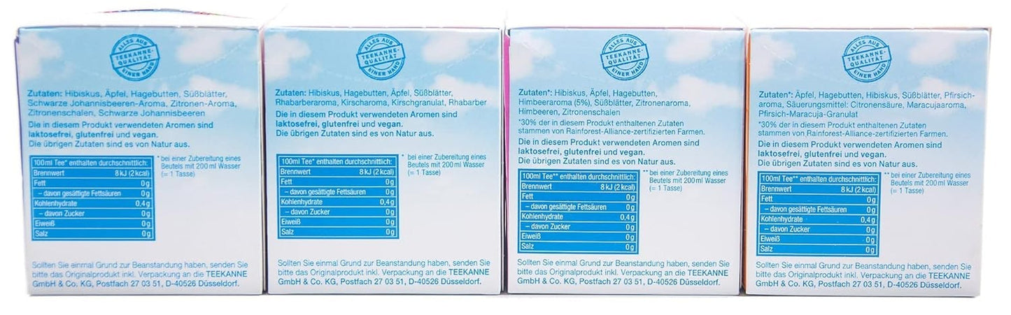 Teekanne Frio förpackning om 4, körsbärsrabarber, citronvinbär, citronhallon, passionsfruktpersika (4 x 45 g)