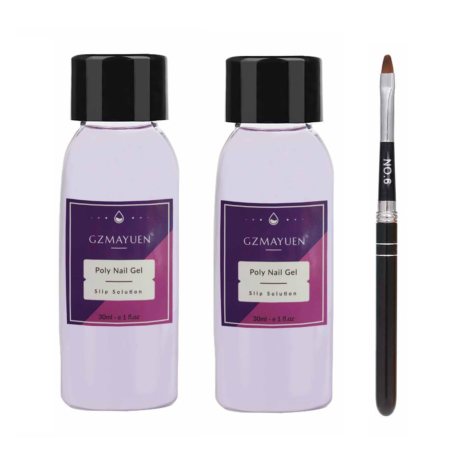 GZMAYUEN Poly Nail Gliding Solution 30ml * 2 Nail Extension Gel Flytande Poly Extension Gel - Enkel DIY Gliding Solution med borste