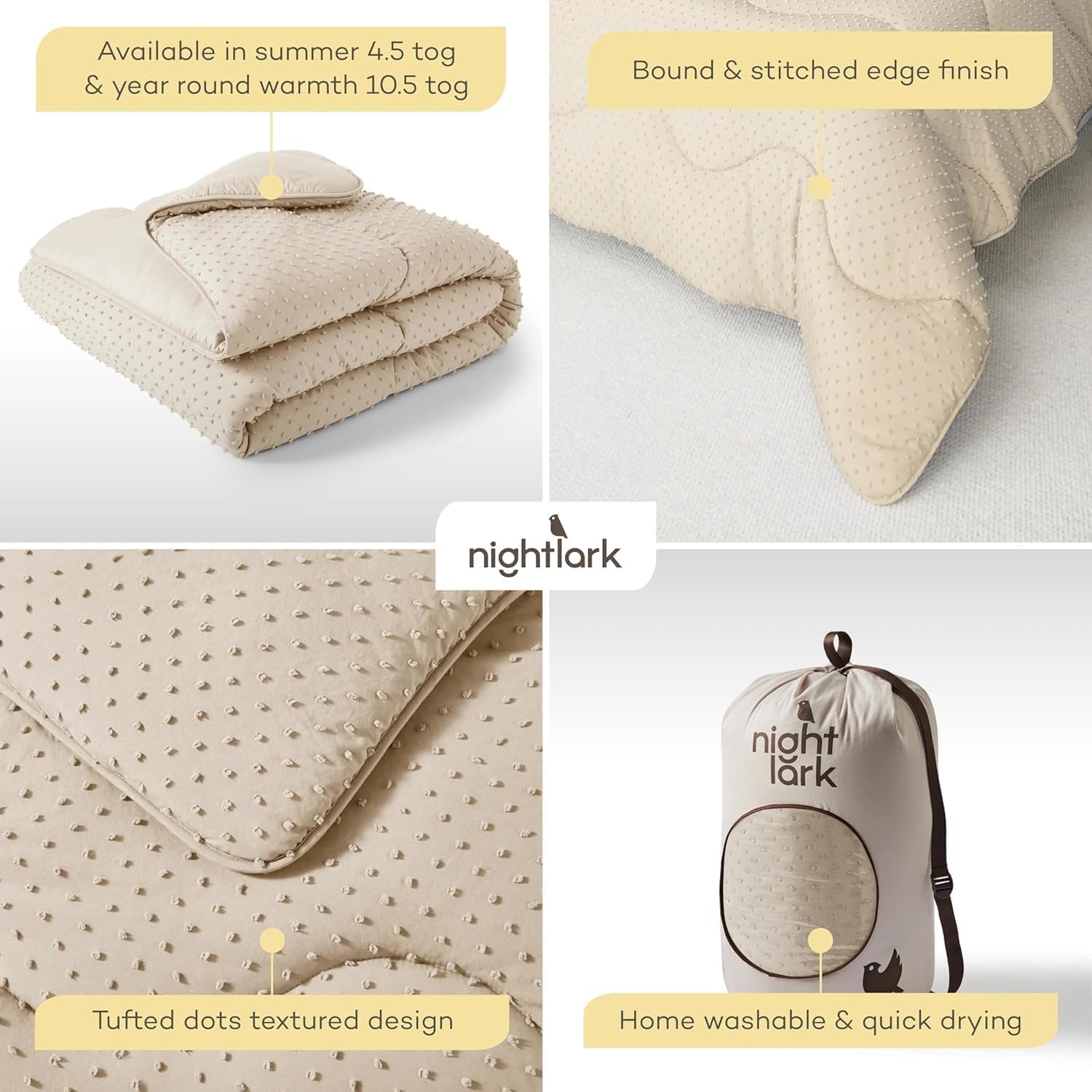 Night Lark Täcken utan överdrag, 4,5 Tog, King Size, Tufted Dot Collection, Lyxiga sängkläder, Allergivänligt, Maskintvättbar, varma sandtäcken & täcken Naty Shop