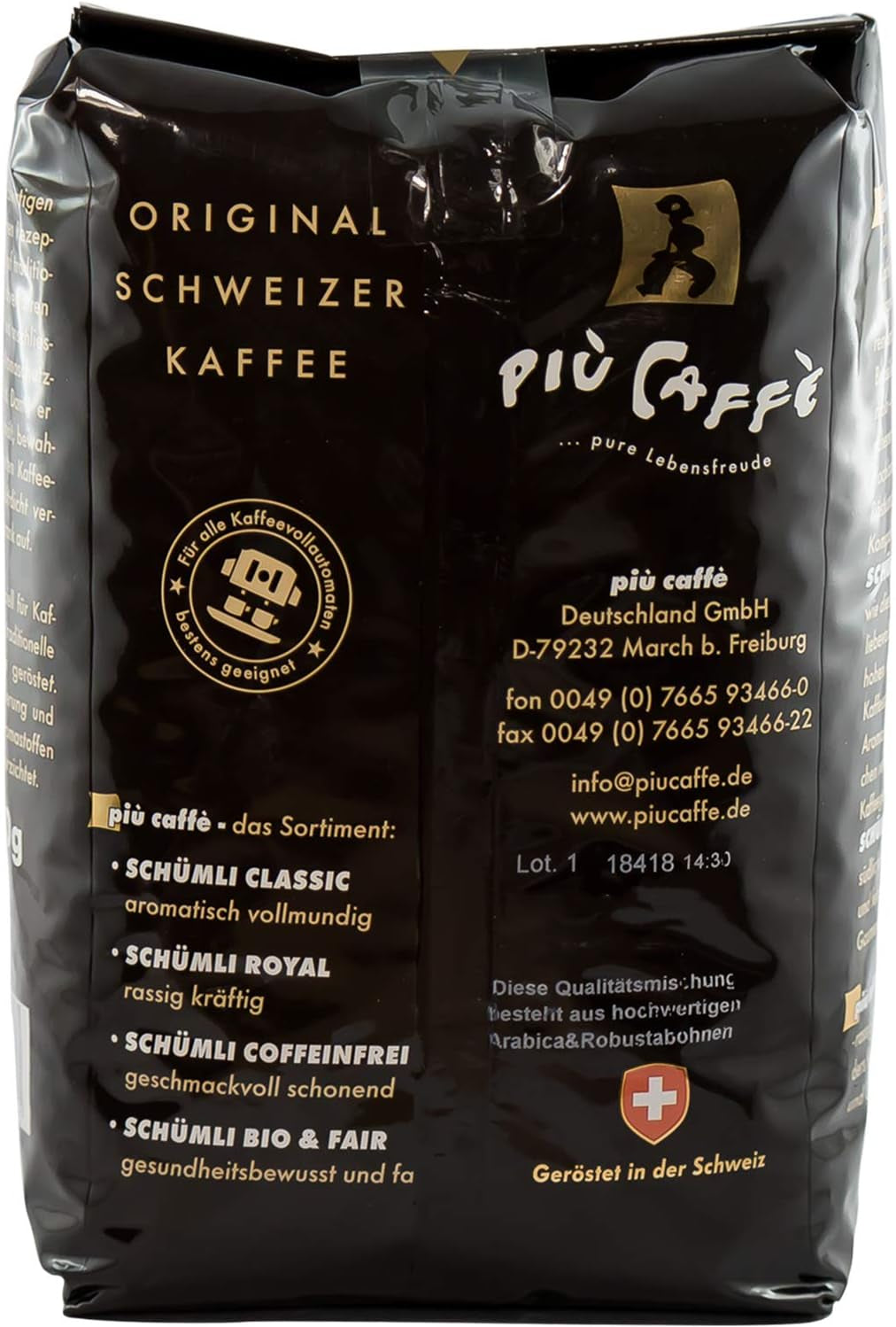 Café Crème Kaffeebohnen, würzig, kräftig, intensiv och gehaltvoll, Arabica och Robusta, Schweizer Trommelröstung, ganze Bohnen für Volllautomaten Schümli Royal 1 kg