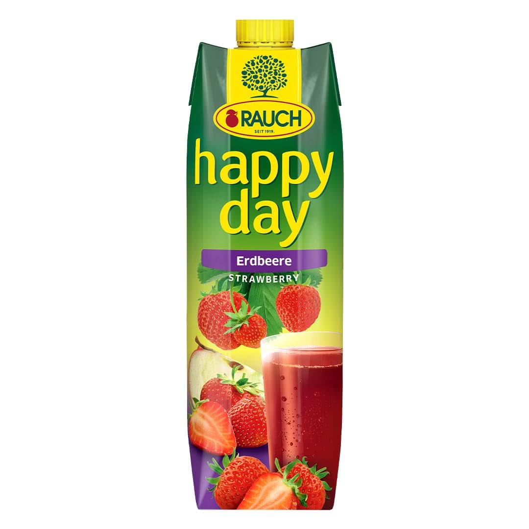 Rauch Happy Day Strawberry | Intensiv jordgubbssmak | Raffinerad med äpplen och citron | 6X 1 liter, Tetra Prisma Alkoholfria drycker Naty Shop