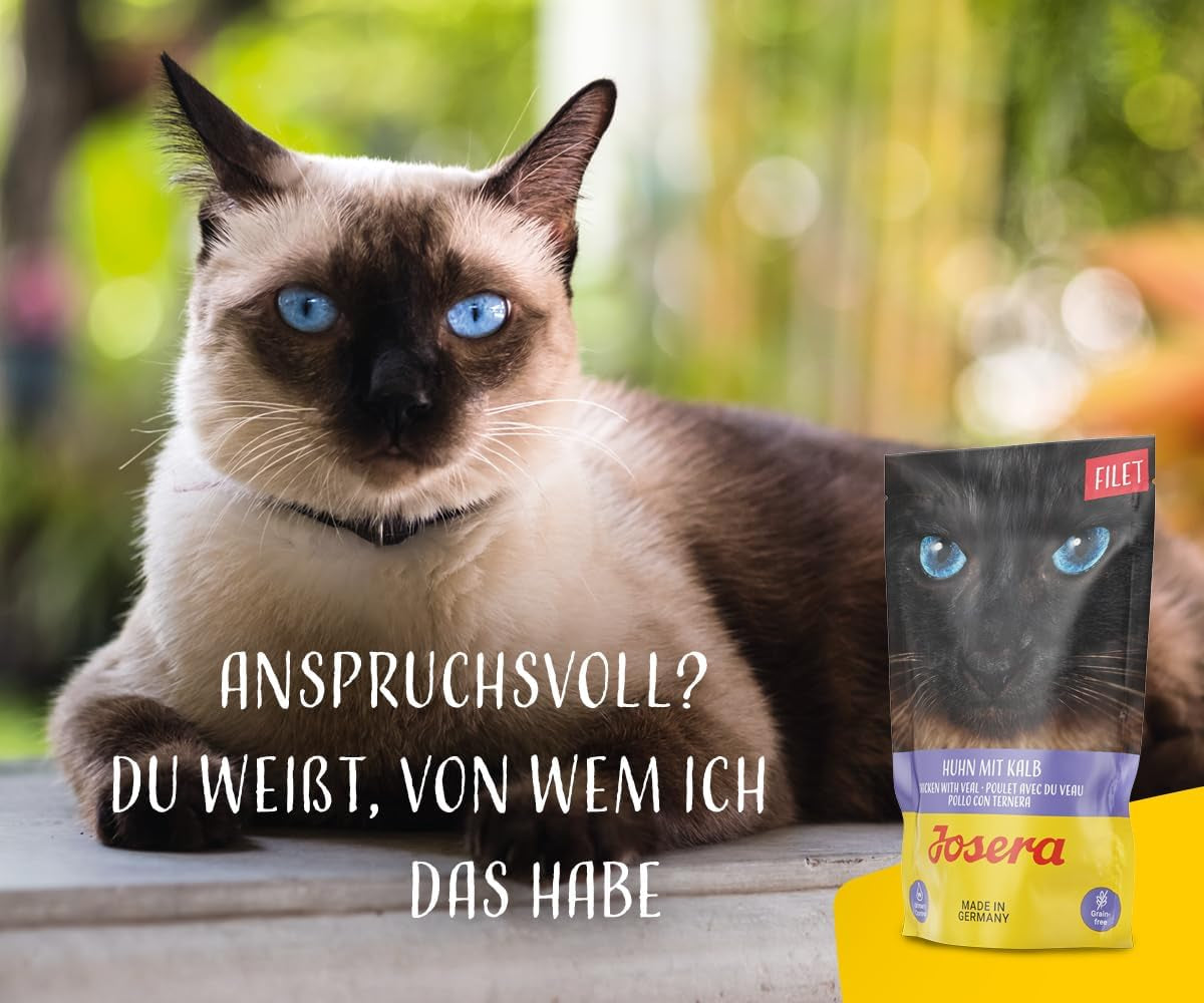 JOSERA Chicken and veal fillet (16 x 70 g) | Vuxen | Premium wet food for adult cats | Chicken and veal with 40% chicken fillet | Inga korn | Wet cat food in a freshness bag | Paket om 16
