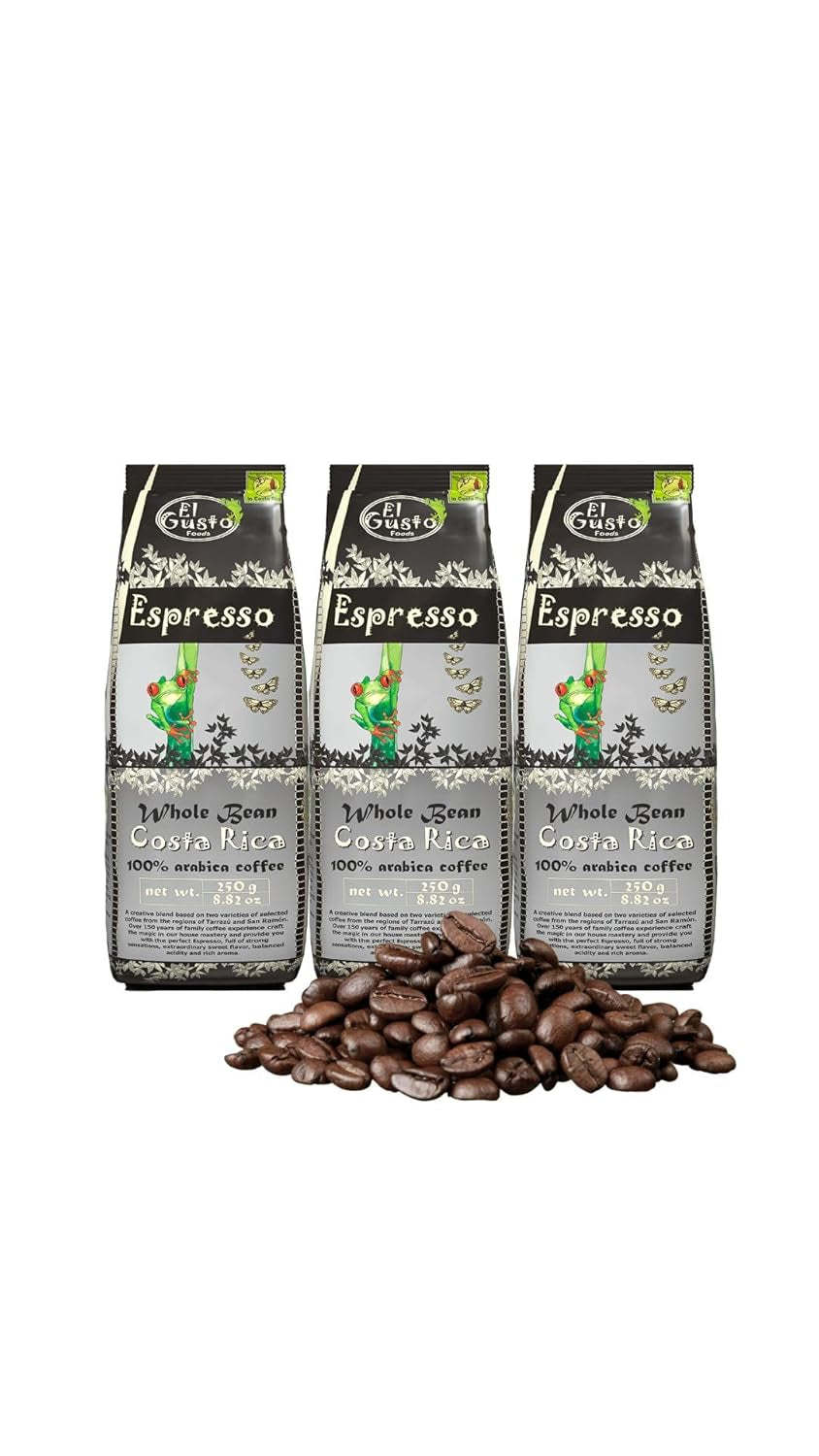 El Gusto Espresso Kaffee aus ganzen Bohnen aus Costa Rica, dunkel geröstet, creative Mischung, 100% Arabica, frischer Gourmet-Kaffee 3er Pack