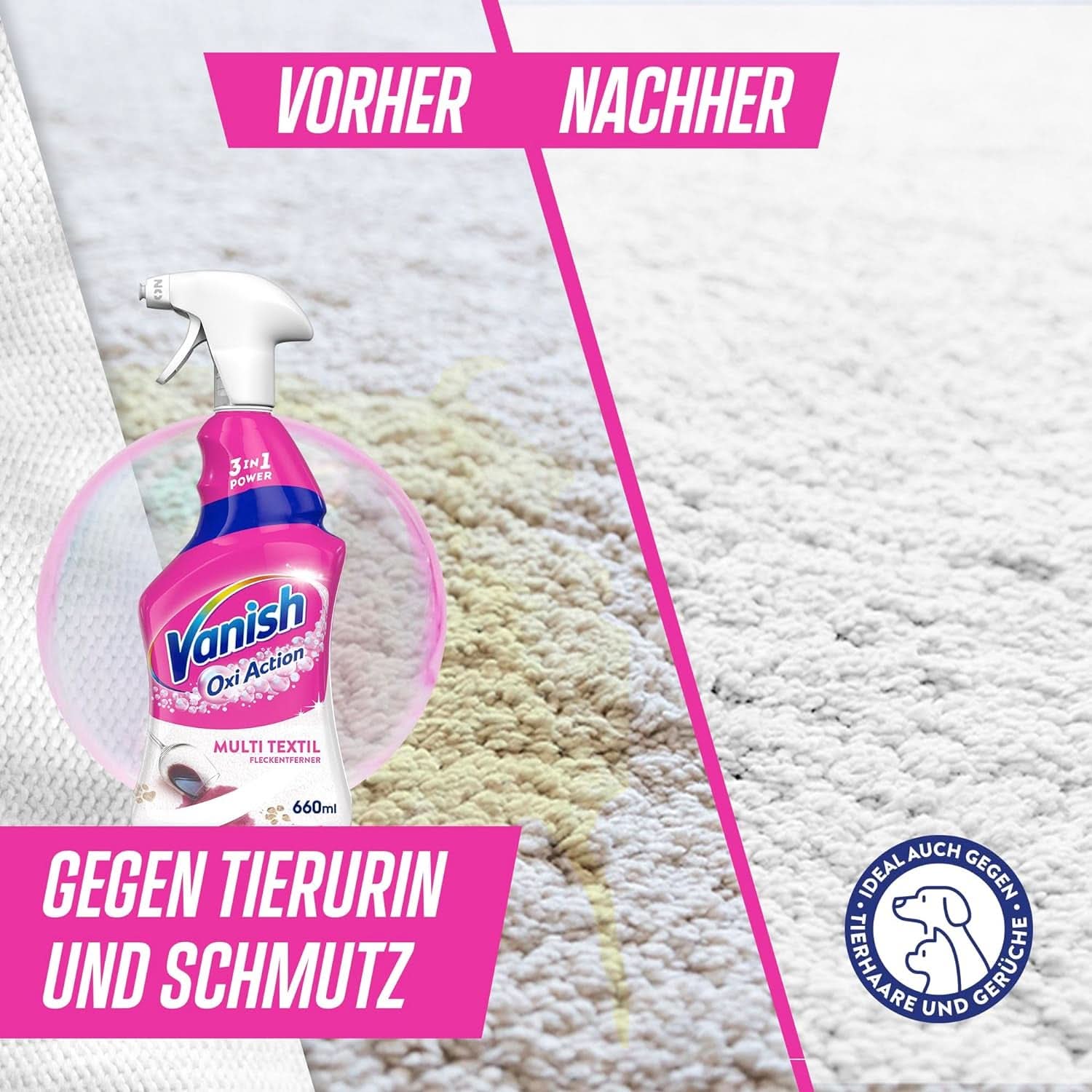 Vanish Oxi Action Multi - Textilfläckborttagningsspray - 660 ml - Textiltvättmedel för mattor och klädsel - mot smuts och urinlukt Naty Shop