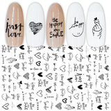 JMEOWIO Nagelsticker Geometrie 10 Blatt Nagelaufkleber Selbstklebend Schwarzes Herz Unregelmäßig Geformt Nagel Art Sticker Dekoration Nageldesign Zubehör