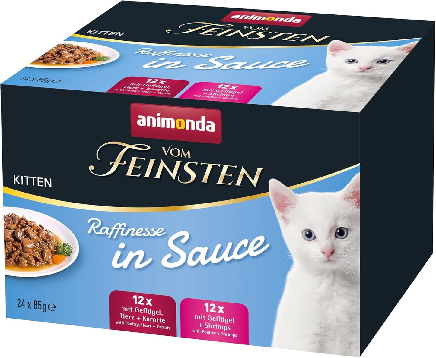 animonda vom Feinsten Premium Kitten Våtfoder för katter, Raffinerade smaker i sås, 24 påsar (24 x 85g), Högkvalitativt våtfoder för katter, sockerfri, Blandad mix