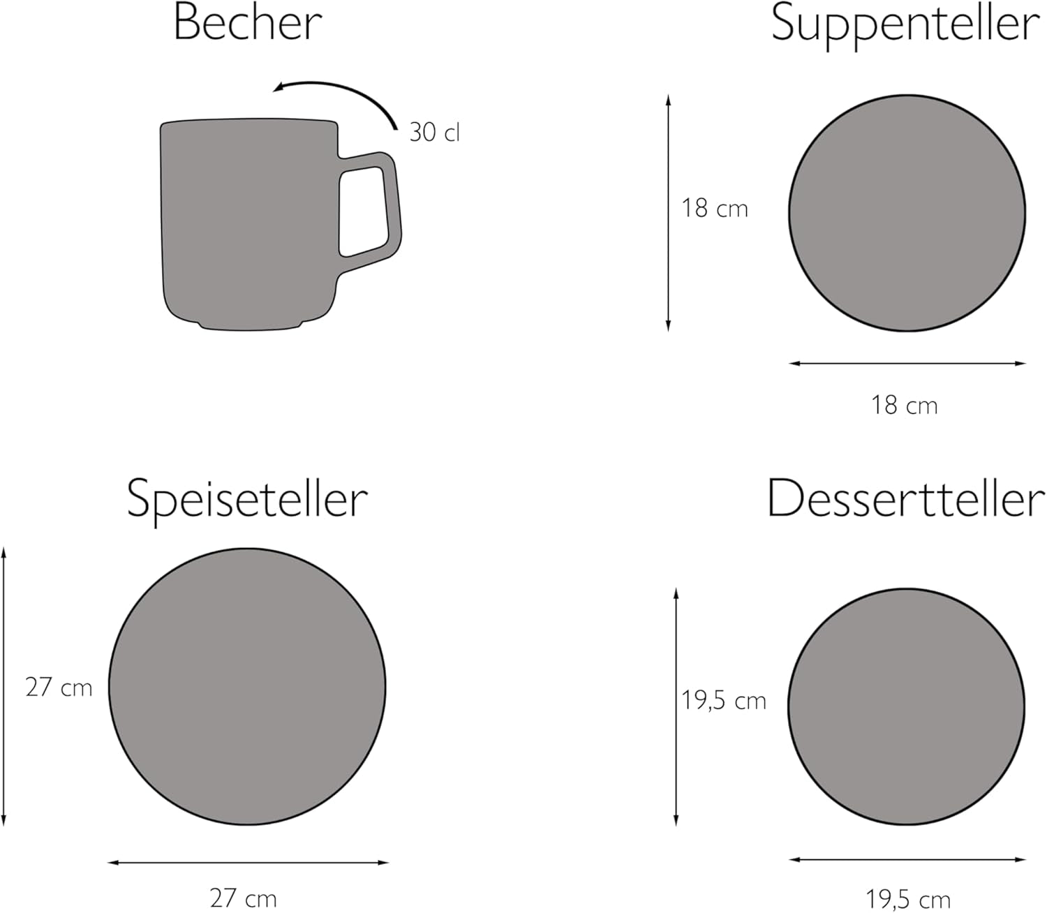 CreaTable, 21016, Modern Scandic Blue-Grey Series, 16-delad servisset, Porslinskombinationsservice, Diskmaskin och mikrovågssäker, Kvalitetstillverkning