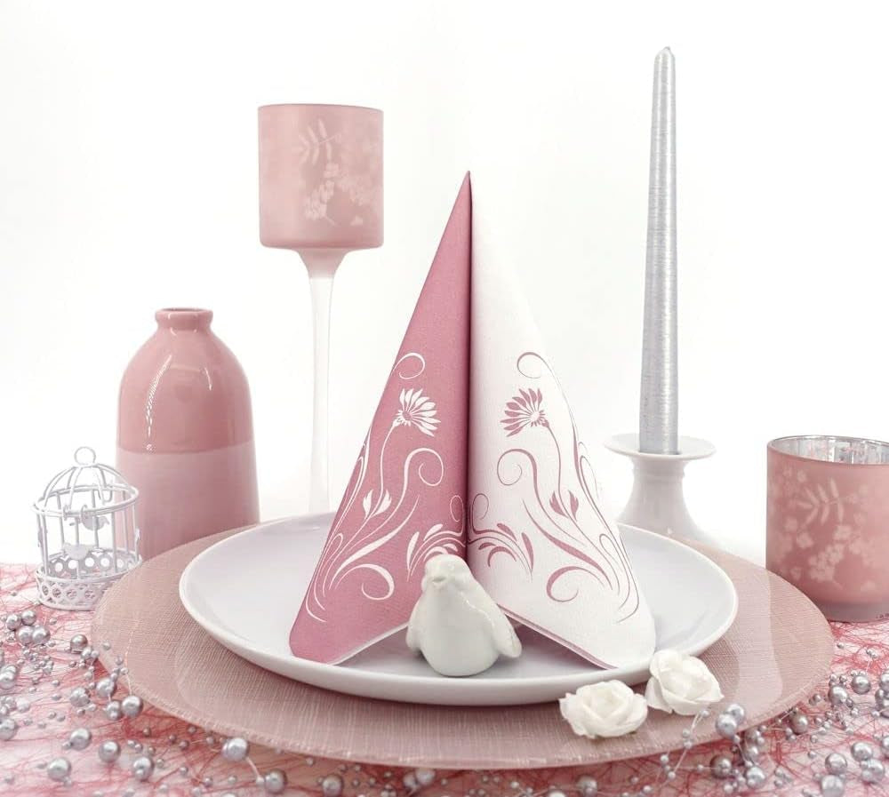 Appartina Elegantia 40X40 Cm Tygliknande luftlagda servetter, högkvalitativ bröllopsservett, tygliknande bröllopsservetter Engångsservetter för olika tillfällen (Dusky Pink)