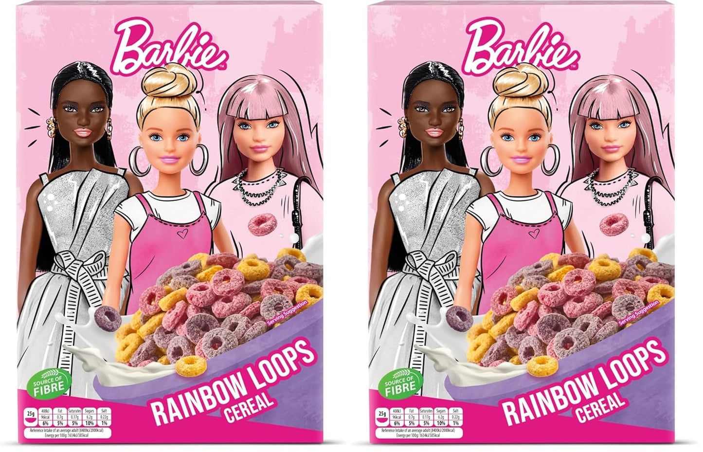 Barbie Rainbow Loops flingor, färgglada ringar av vete, havre och majs med fruktsmak för den perfekta frukosten, 1 förpackning (1 x 350g)