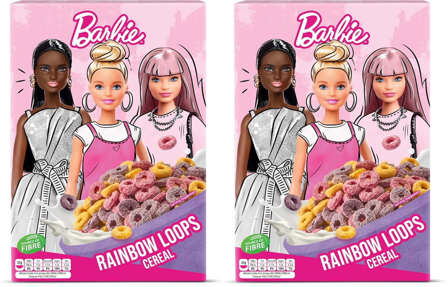 Barbie Rainbow Loops flingor, färgglada ringar av vete, havre och majs med fruktsmak för den perfekta frukosten, 1 förpackning (1 x 350g)