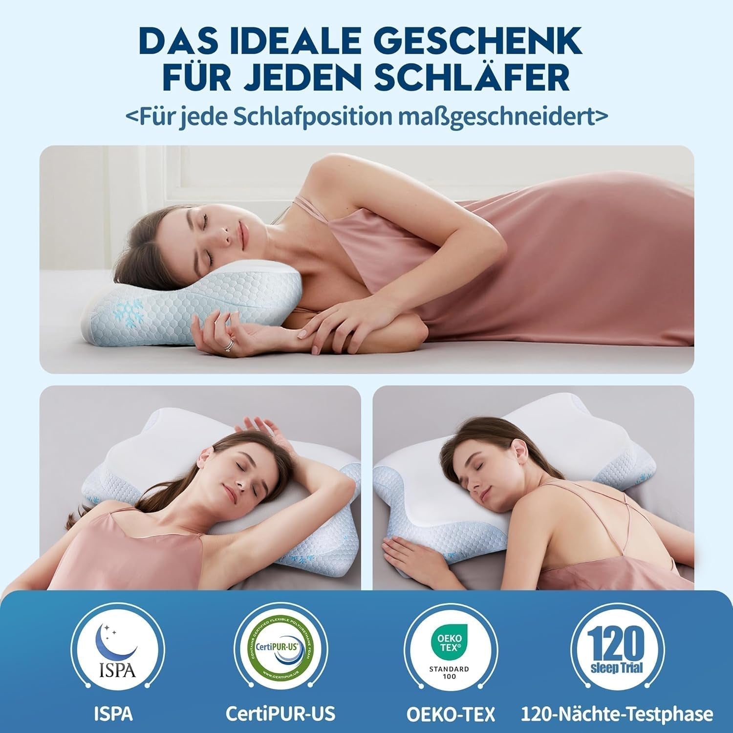 Cloudétoile Nackkudde Memory Foam Kudde - 2 i 1 Ergonomisk ortopedisk kudde Visco Foam Kudde Side Sleeper Nackstöd Kudde Höjd Justerbar Memory Foam Kudde Vit 64X38X12cm Cervikala ortopediska kuddar Naty Shop