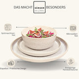 SÄNGER Key West | Stengods servisset 24-delat mattallrik set för 6 6 middagstallrikar spannmålsskålar Desserttallrikar Pasta skålar Cream serviser med sandig textur | VÄRDESAMLING