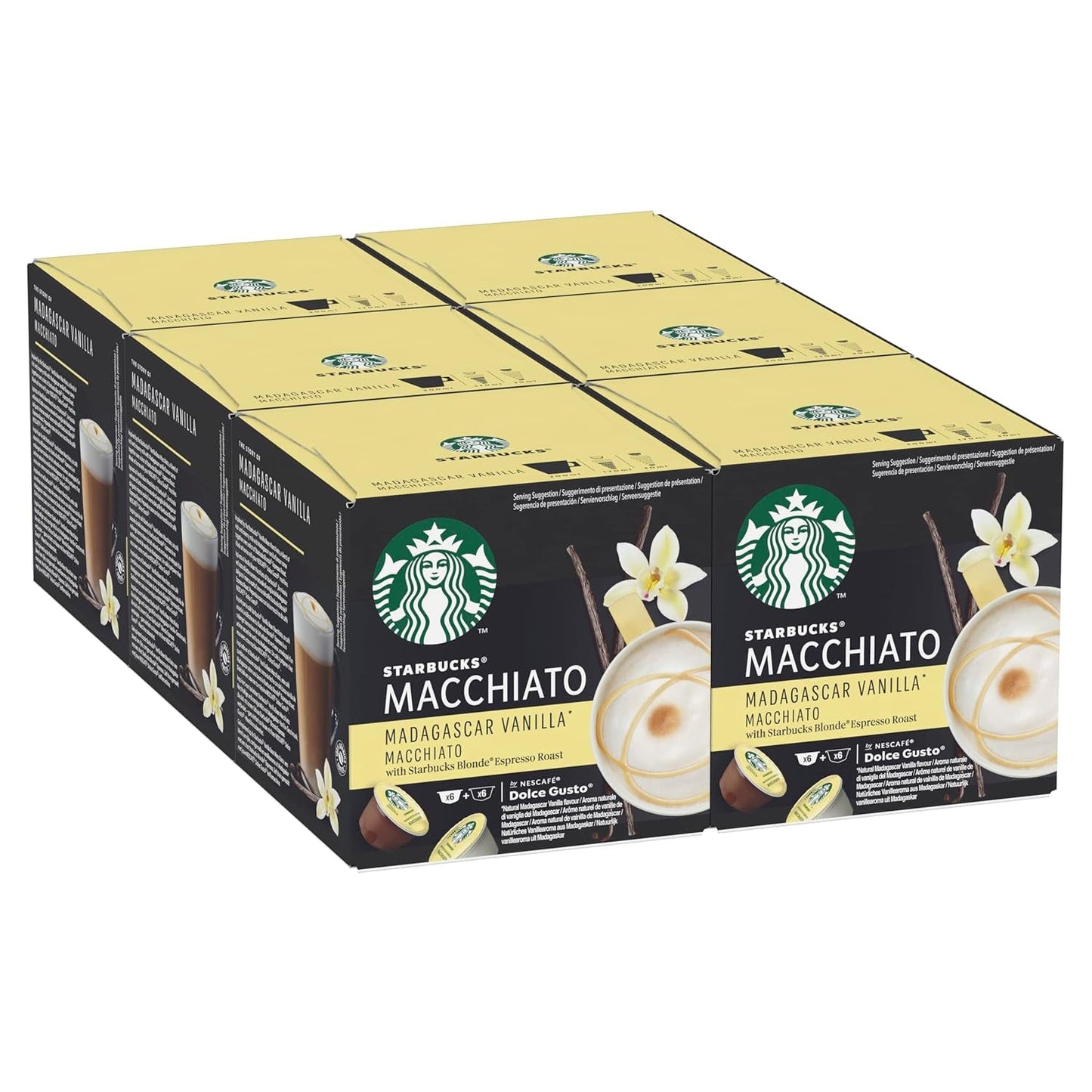 STARBUCKS Probierset, White Cup Variety Pack från Nescafé Dolce Gusto Kaffeekapseln & Vanilla Macchiato från Nescafé Dolce Gusto Kaffeekapseln 6 x 12 (72 Kapseln, 36 Portionen)