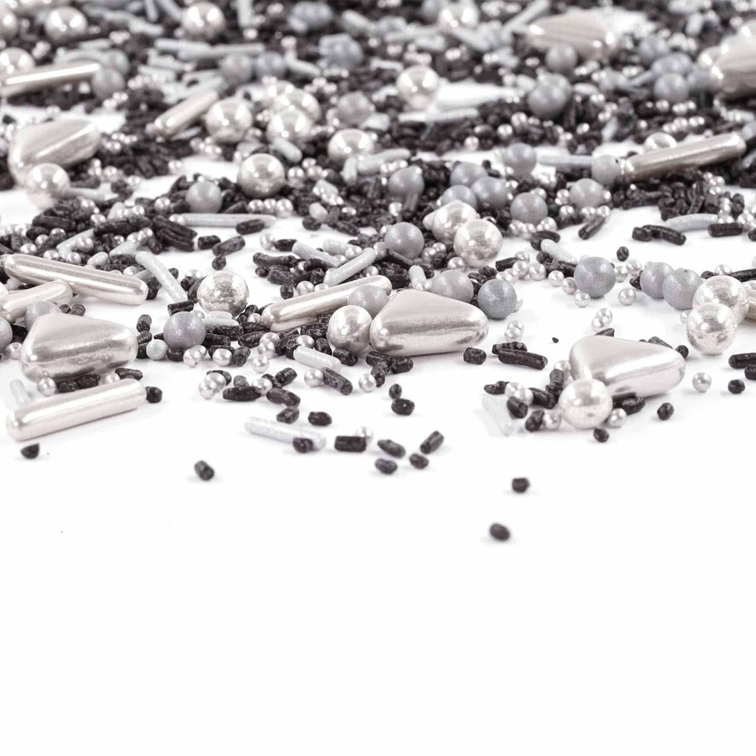 Streusel Glück Black Beauty, Mix Sprinkles Silver - Svart, 90 gram Sprinkles Naty Shop