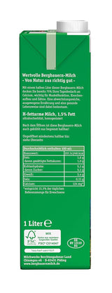 Berchtesgadener Land Haltbare Bergbauern-Milch, 1,5 % fett, 12er Pack (12 x 1 l)