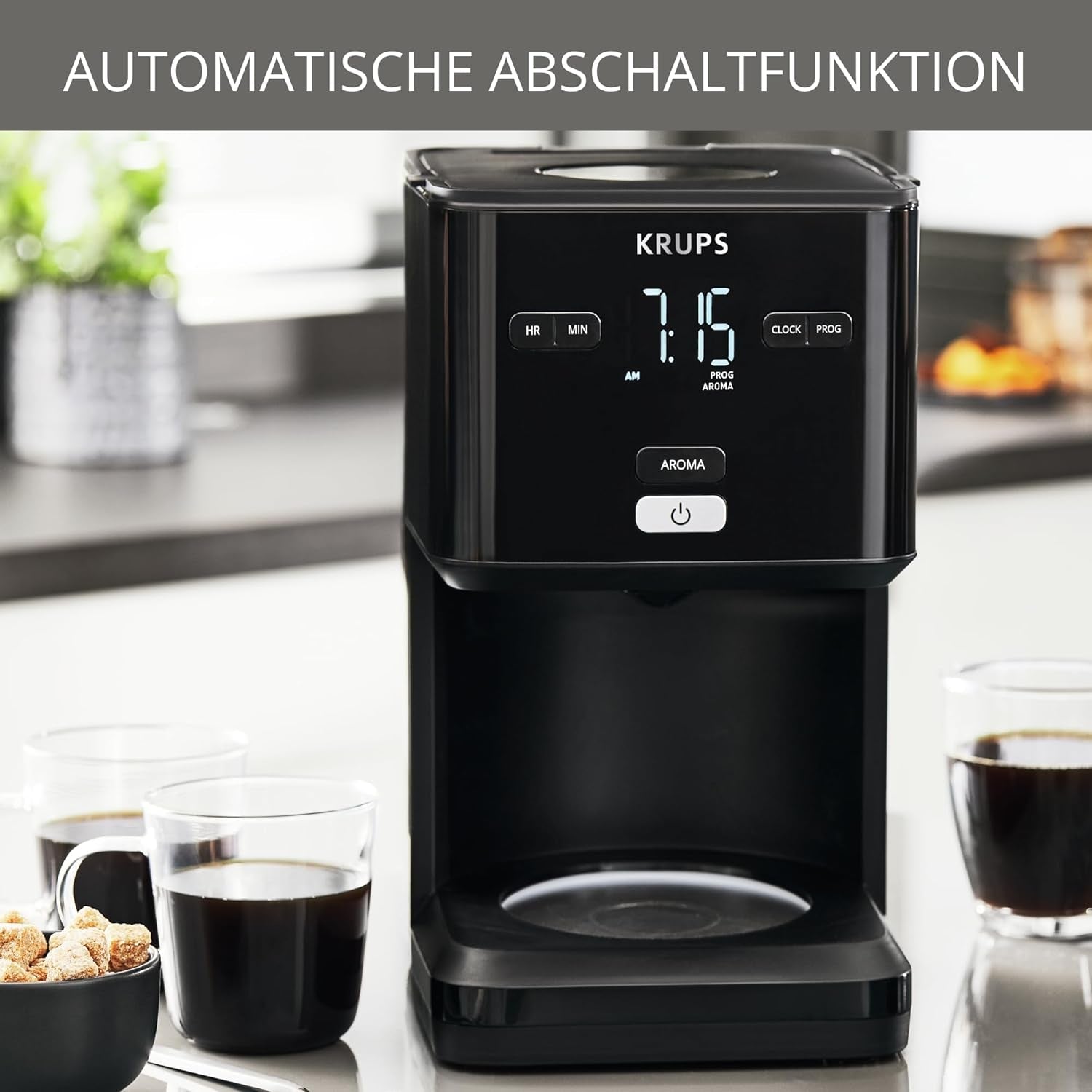 Krups Smart'n Light kaffemaskin med timer, för 1,25 liter filterkaffe, varmhållningsfunktion, automatisk avstängning, svart, KM600810