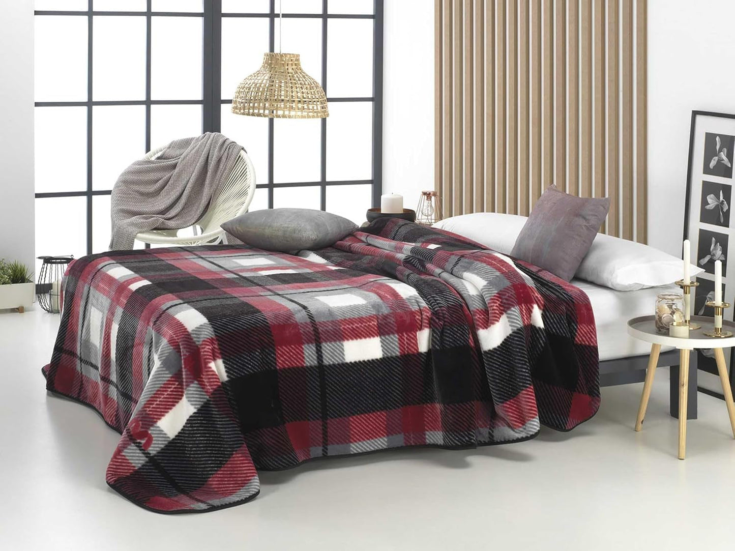 MANTAS MORA Tryckt filt, stor volym, 100% polyester, 450 G/M², mjuk, för höst/vinter, Design Harmony K60, 260 X 240 cm, för sängar med 160/180 cm, blå Täcken och täcken Naty Shop Grå 260X2140Cm - Cama 160Cm