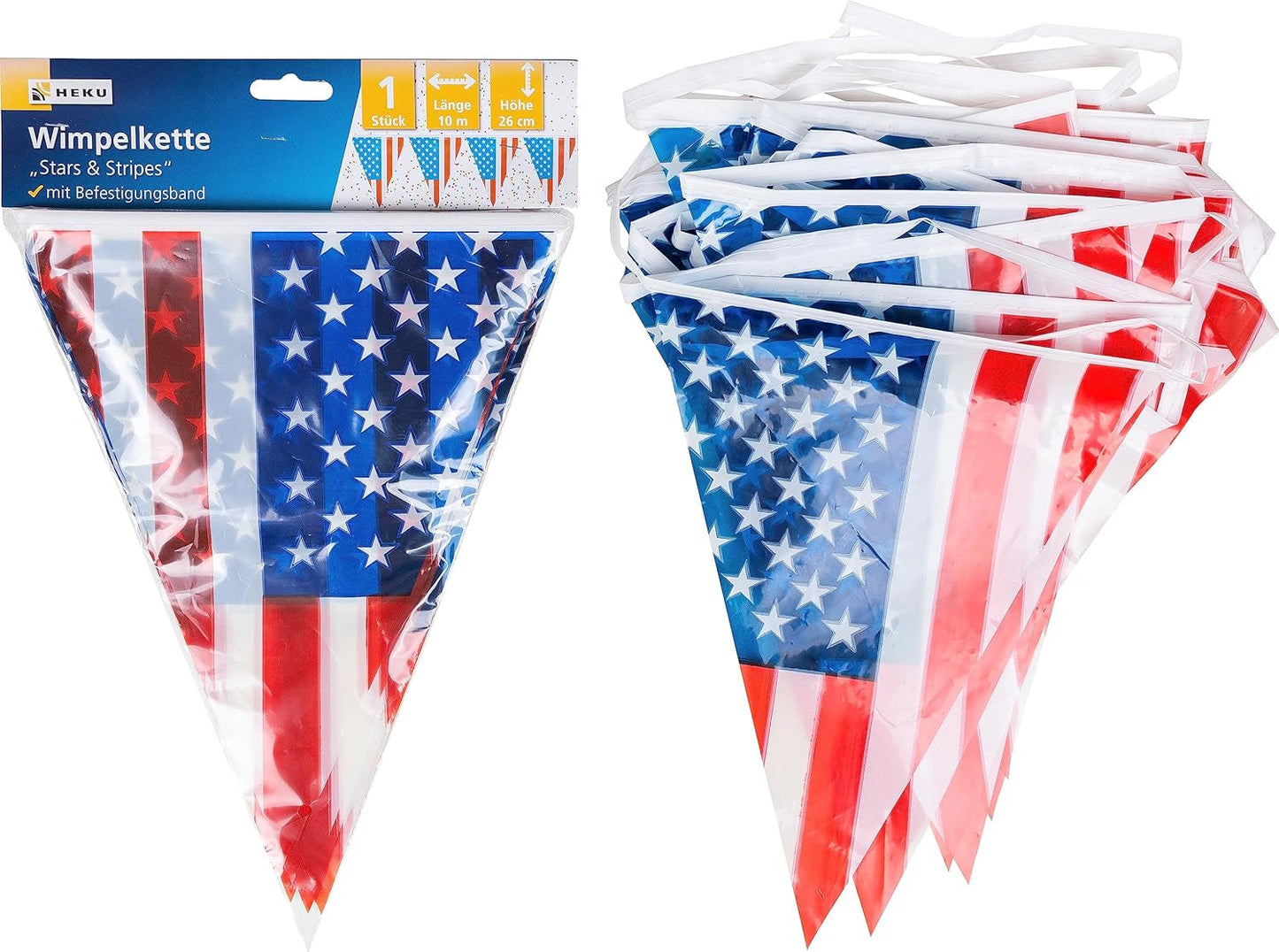 HEKU 191-st. USA Party Set I Papperstallrikar Ø23Cm, Röda koppar, 3-lagers servetter 33X33Cm, Dekorationsväljare, Vimpelkedja 10M I Perfekt för temafester och nationella helgdagar